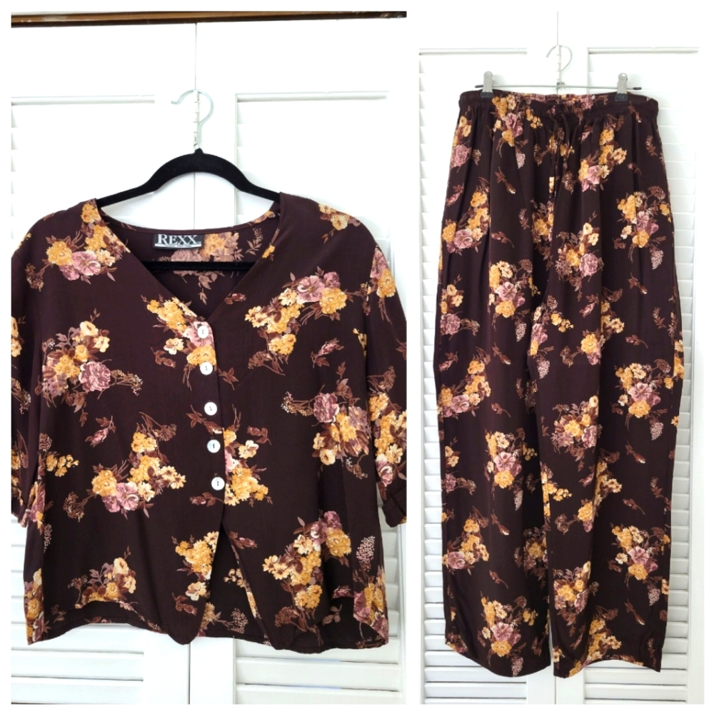 Vintage 90's Floral T-Shirt and Pants Set - Pajama REXX London New York